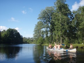 Ramming each other into old trees sticking up through the water is totally fair game. (Allemansrätten and Canoeing) Ramming each other into old trees sticking up through the water is totally fair game. (Allemansrätten and Canoeing)