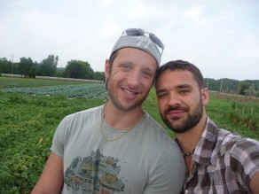 Tomer and I at the back of the wagon. (Blooming Glen Farm)