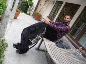 Steve’s awesome customized springy stilt satyr legs. (NY, LBI, LA & LB)