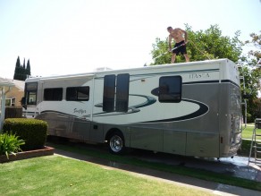 Don washing his/my motor home.