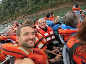 Getting ready to see some waterfalls, up close with my brother and mother. (Iguazu Falls)