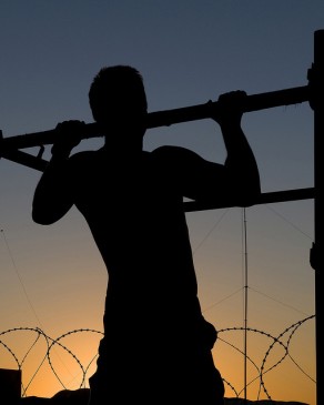 Soldier in Afghanistan, working out while in the field. If he can, so can nomads!