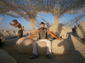 In the nest, made fron straps. (Burning Man 2012)