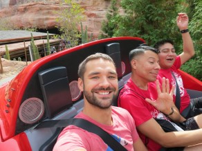 On a ride (Two-Stepping Biker Clowns at Gay Disneyland)