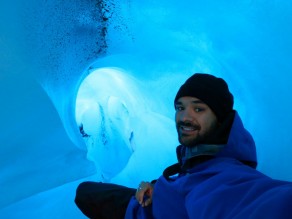 Deep inside the glacier, this electric blue cave I found. (New Zealand’s South Island (Part 2))