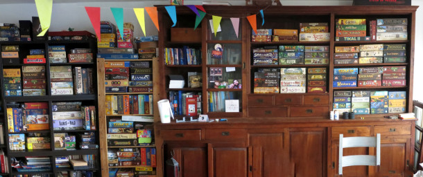 Rafael's Wall of Games. (Yes, there are games in the drawers, and there are more games off-picture.)