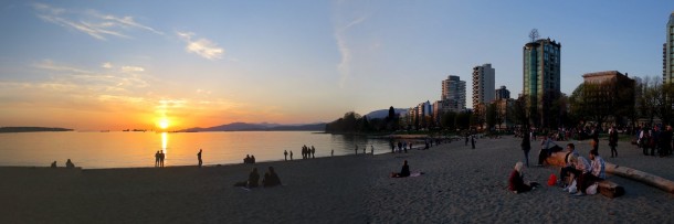 English Bay (note the tree on top of the building!) (Vancouver Travel Guide)