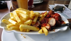 Curry Wurst, the burger of Germany. (Berlin and Tuntenhaus)