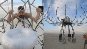 Yes, I climbed a tesla coil. (Burning Man 2015) Yes, I climbed a tesla coil. (Burning Man 2015)